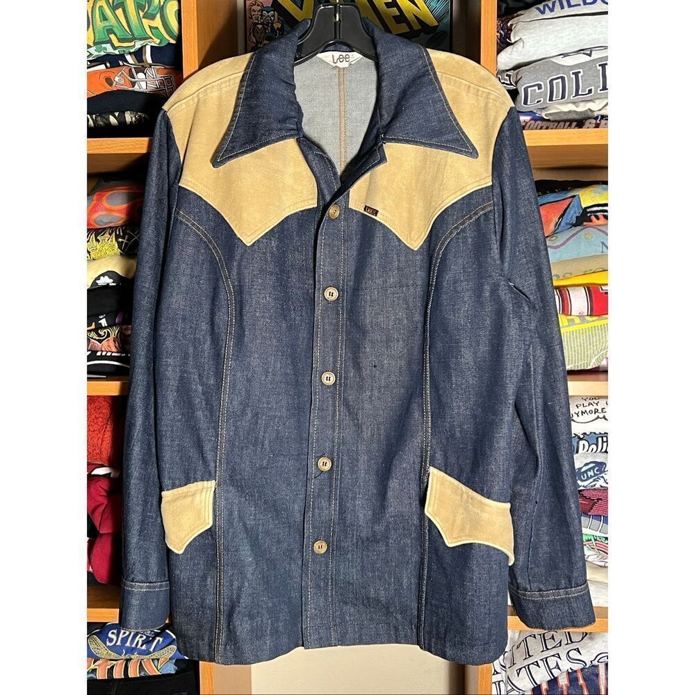 Vtg Men’s 70s Lee Blue Denim Suit Jacket Blazer Western Disco